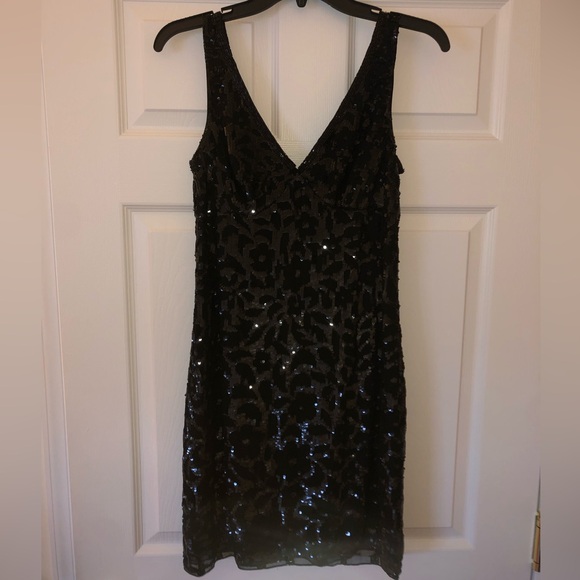 Homecoming dance Black Sequin Mini Dress cocktail beaded v neck sleeveless party - Picture 5 of 15